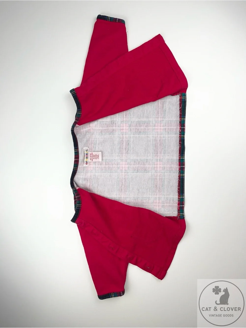 Gymboree 1996 Holiday Plaid Rainbow Tag Red Cardigan Jacket XS